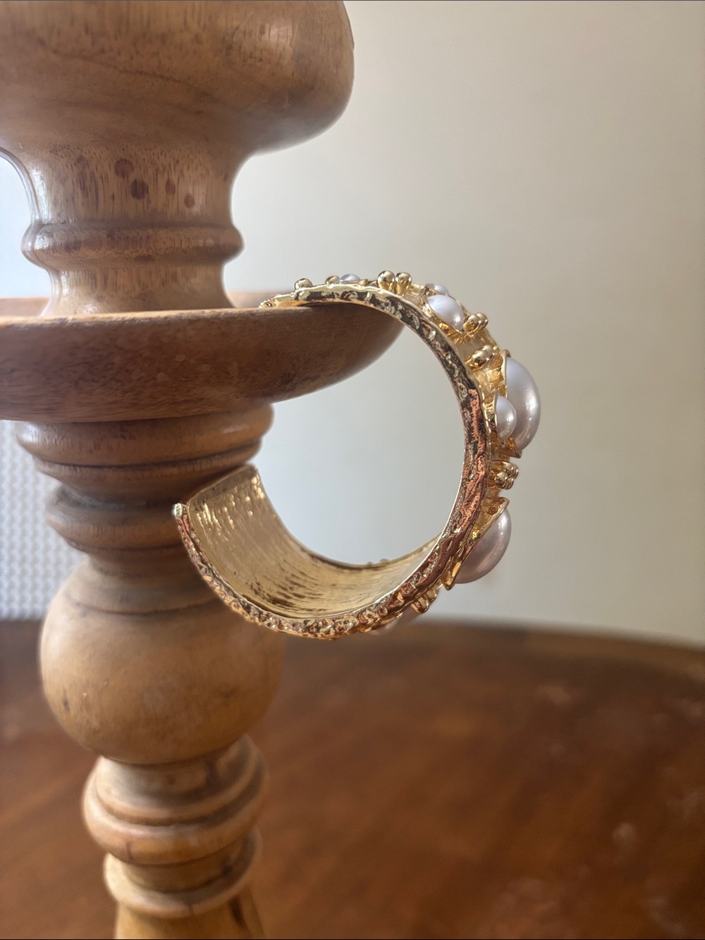 Gold Pearl Accent Cuff Bracelet - Picture 2 of 4